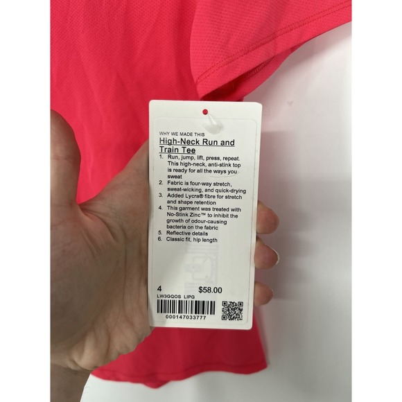 Lululemon High Neck Running And Training T Shirt Neon Sonic Pink Size 4 W3GQOS - Picture 3 of 6